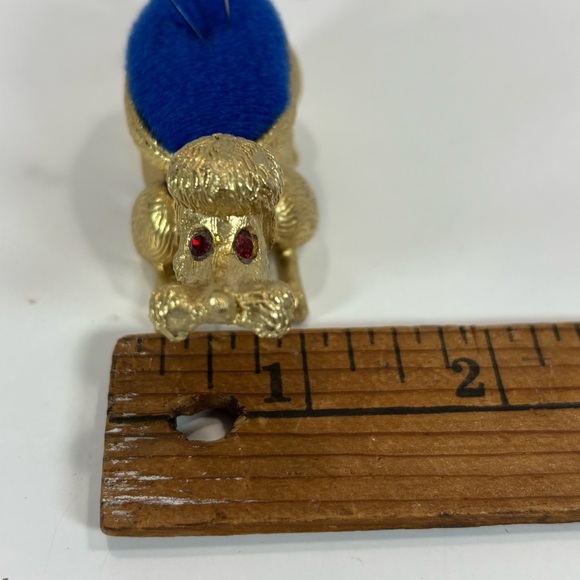 Vintage Florenza Pin Cushion Poodle Dog Sewing Bobblehead Nodder- Gold And Blue - Picture 6 of 6